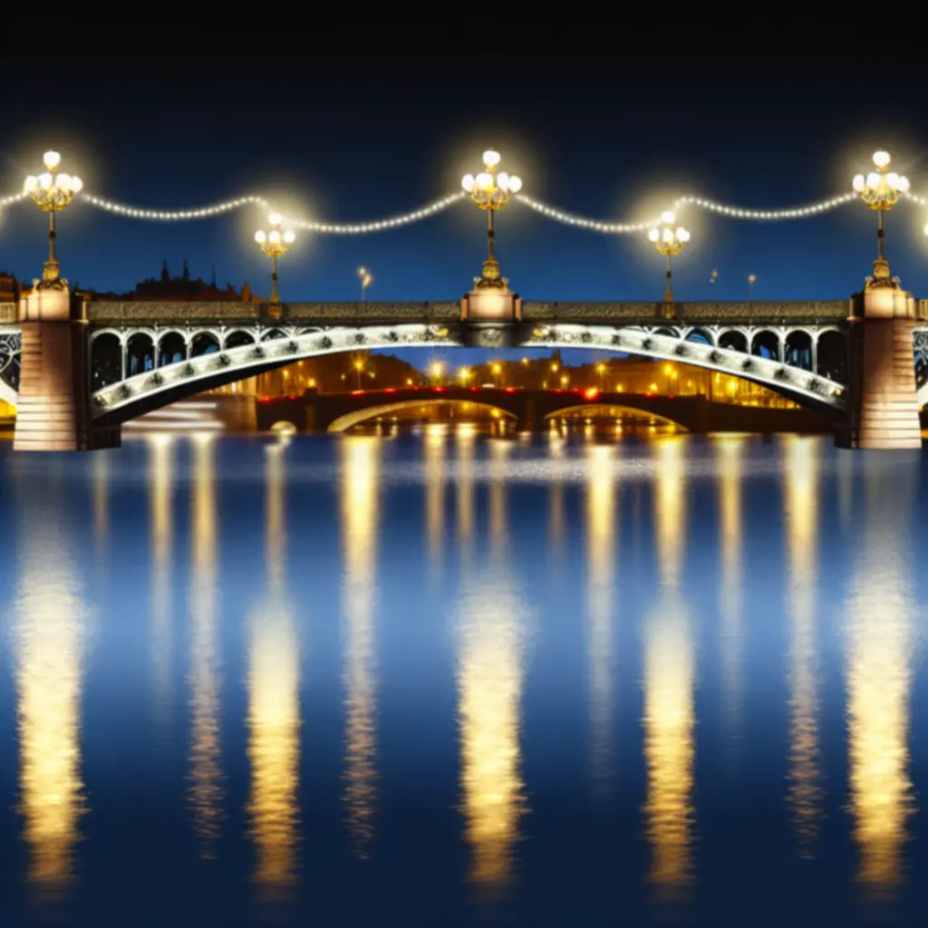 Verlichte brug in de avond