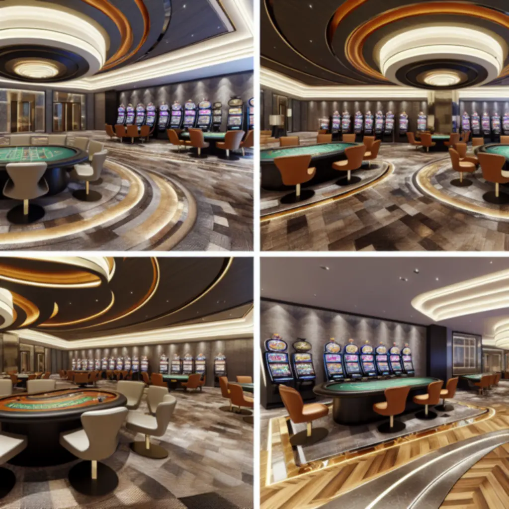 Modern casinovloer met speeltafels en sfeerverlichting