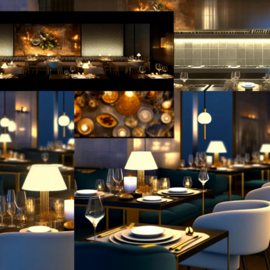 Fijnproeverij restaurant met intieme verlichting en tafels met goudaccenten