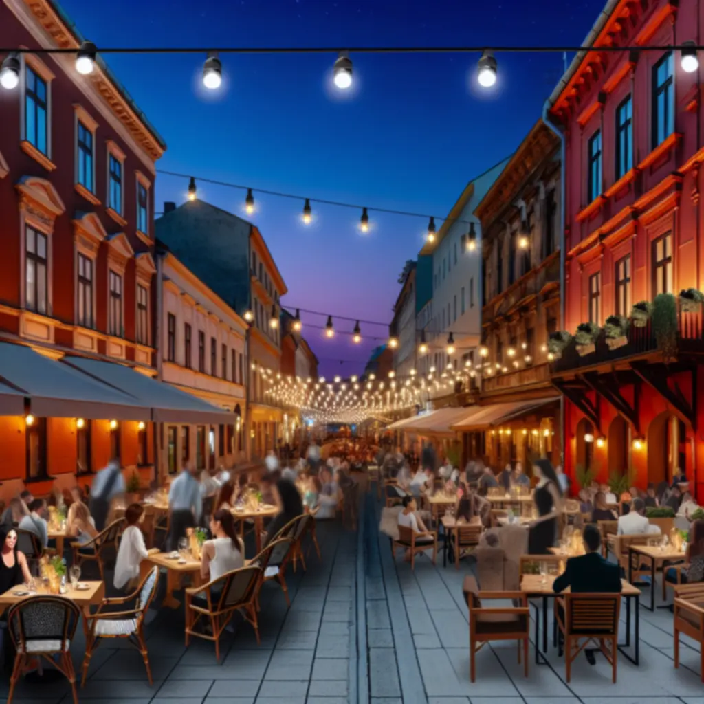 Sfeervolle straat met restaurants en terrassen