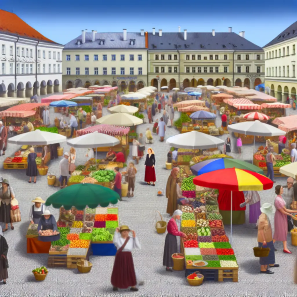 Gezellige markt met kramen en bezoekers