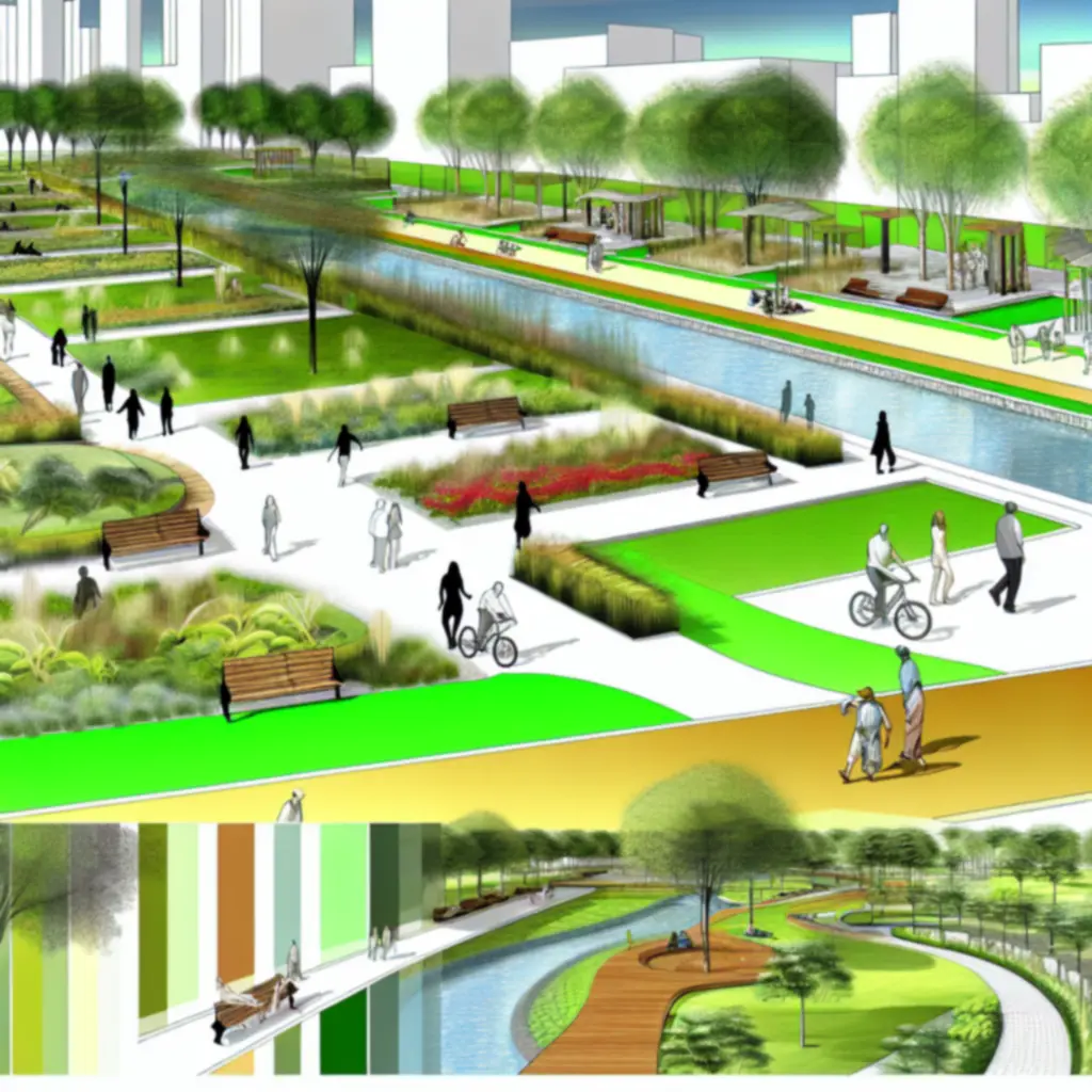 Groen park met wandelpaden en water