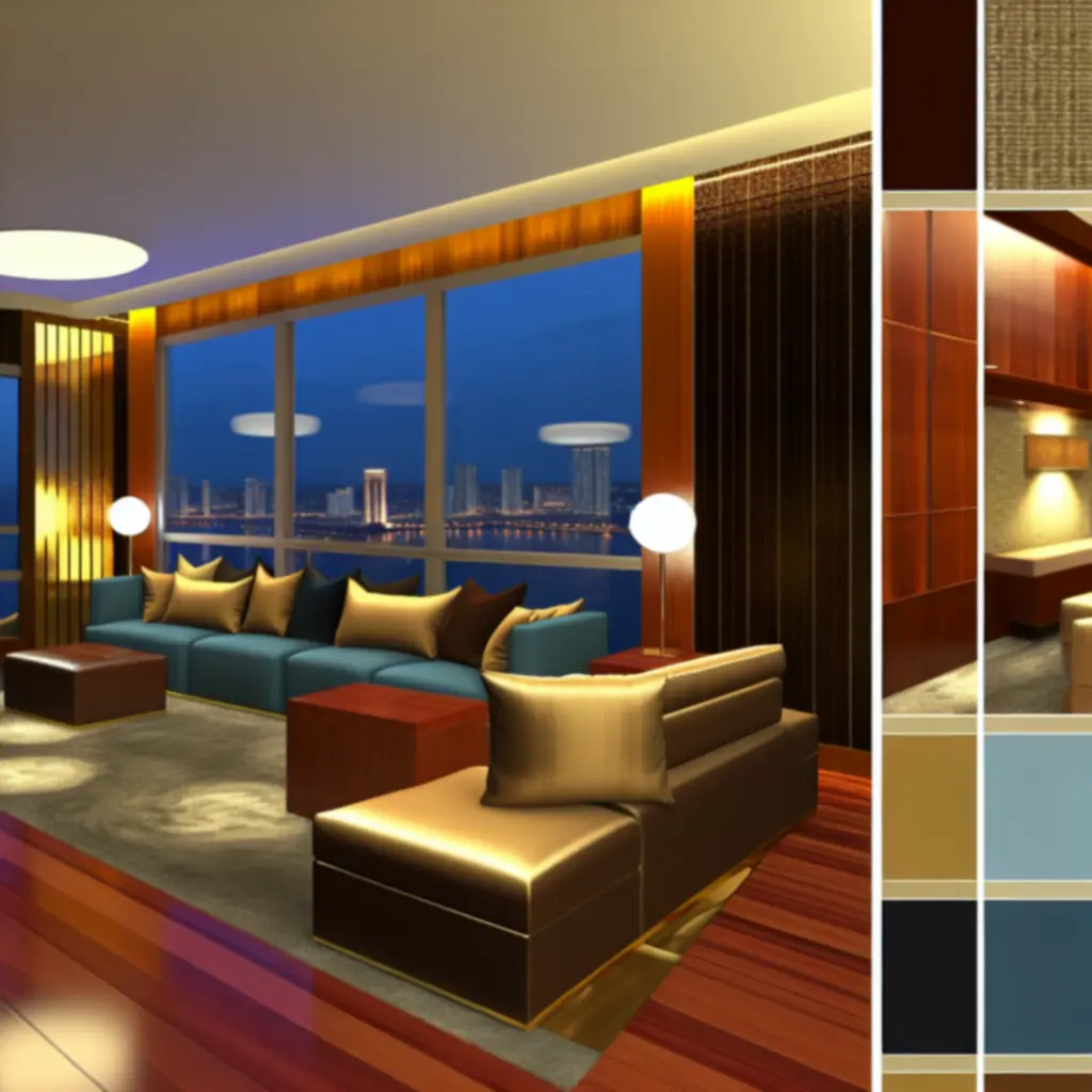 Deluxe suite met zithoek en warme gouden accenten