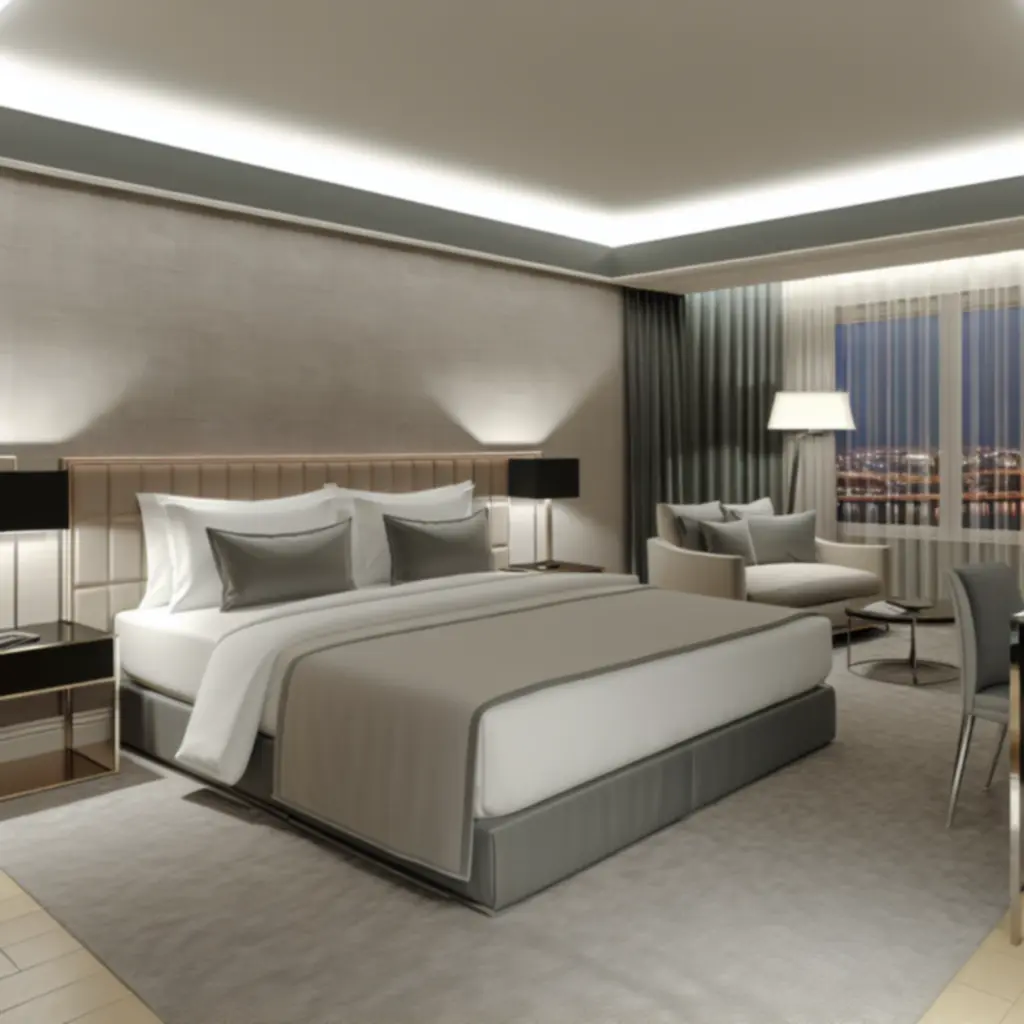 Superior kamer met kingsize bed en stadszicht
