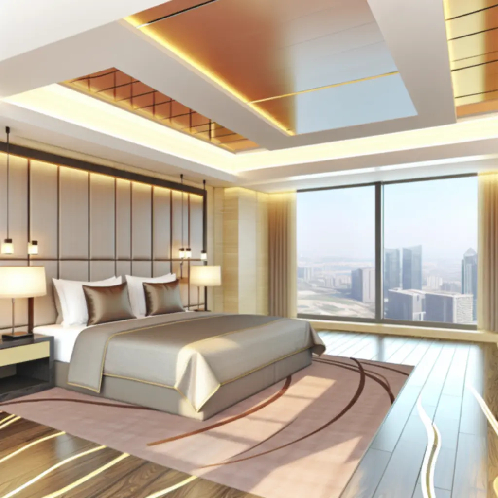 Luxe hotelkamer met kingsize bed en uitzicht op de stad