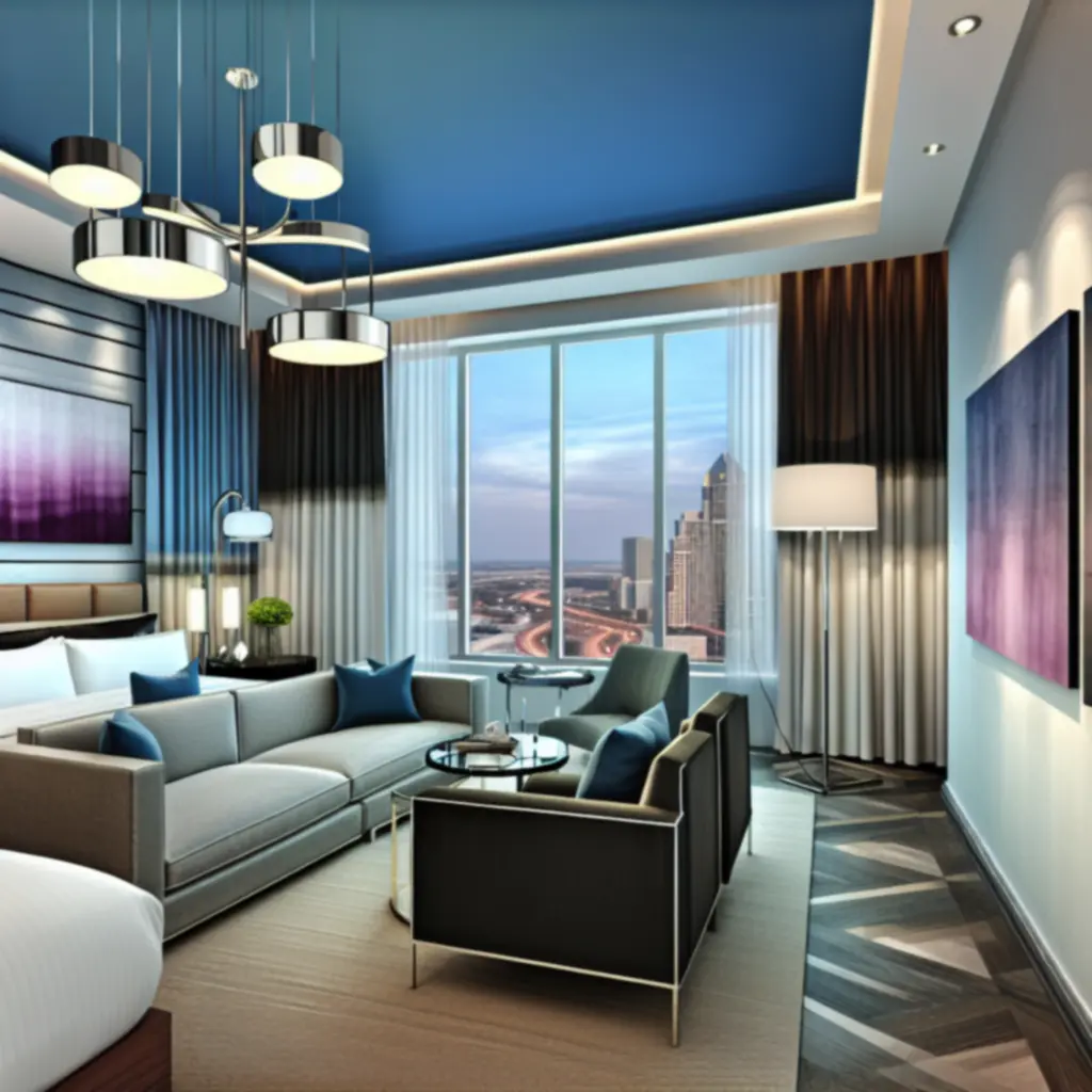 Deluxe suite met aparte zithoek en moderne kunstaccenten